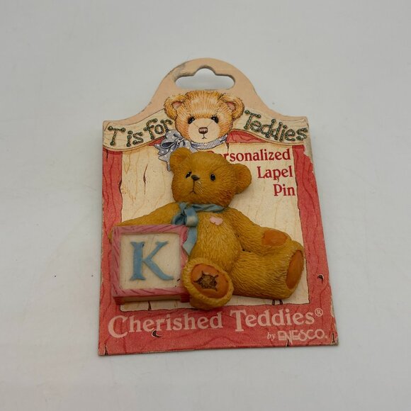 Vintage Cherished Teddies Personalized Letter K Teddy Bear Lapel Pin - Picture 1 of 8